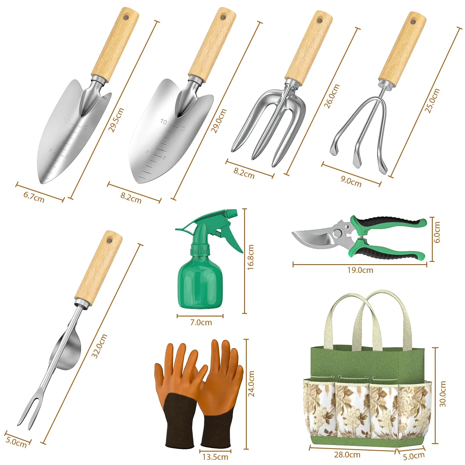 9 Piece Garden Weeding Tools Stainless Steel - Image 2