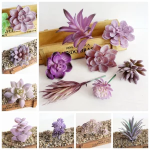 Purple Flocked Artificial Succulents Plants