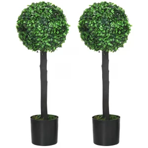 Set of 2 Potted Artificial Plants Boxwood Ball Trees