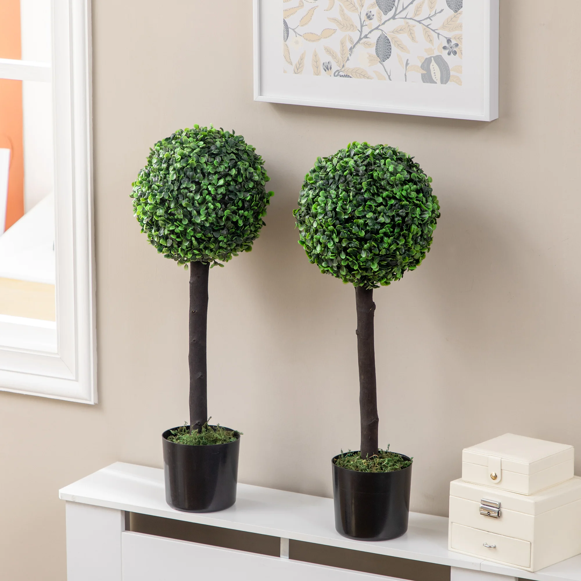 Set of 2 Potted Artificial Plants Boxwood Ball Trees - Image 2